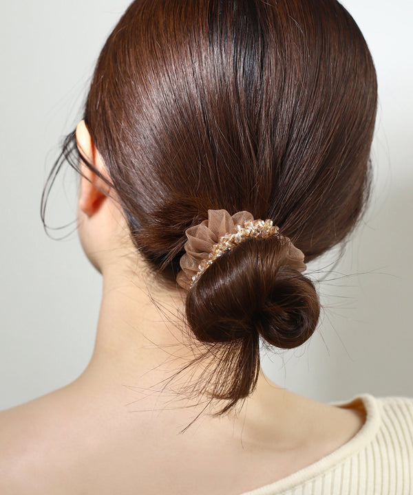 Organza Scrunchie x Beaded Hair Tie [Set of 3]