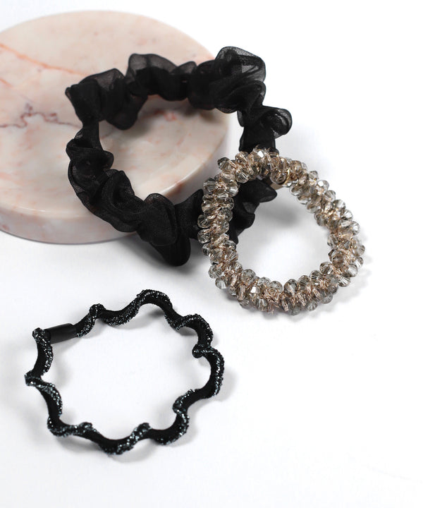 Organza Scrunchie x Beaded Hair Tie [Set of 3]