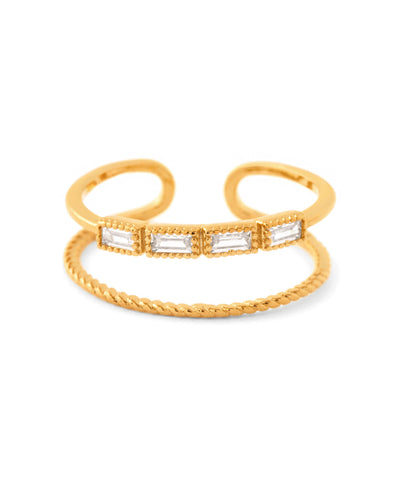 Double Line Square Jewel Ring