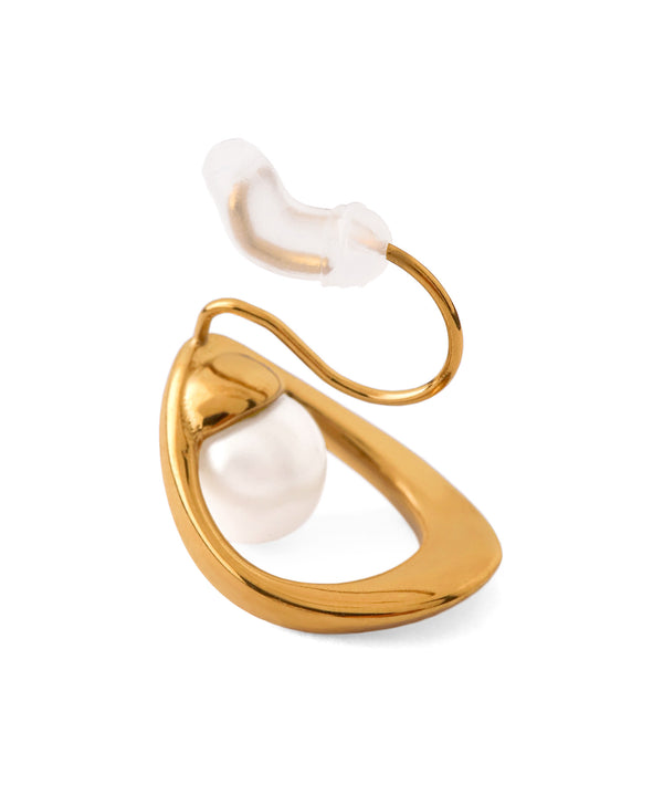 [Stainless Steel] Pearl x Drop Line Earrings