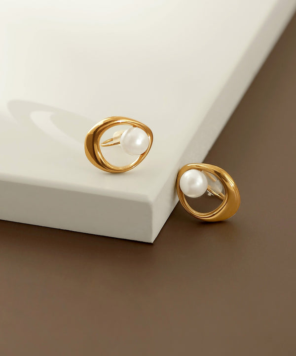 [Stainless Steel] Pearl x Drop Line Earrings