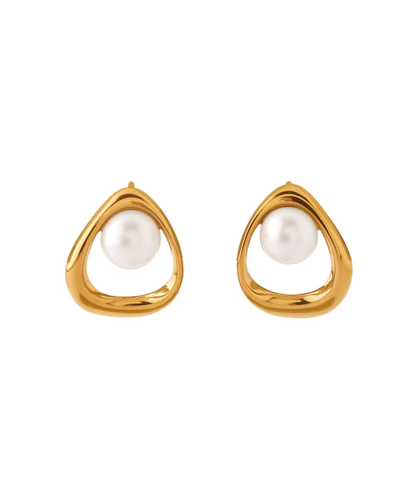 [Stainless Steel] Pearl x Drop Line Earrings