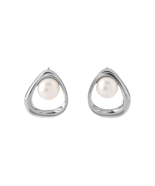 [Stainless Steel] Pearl x Drop Line Earrings