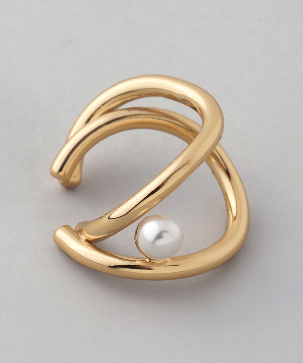 Single pearl x 3-strand pearl ear cuffs (set of 2)