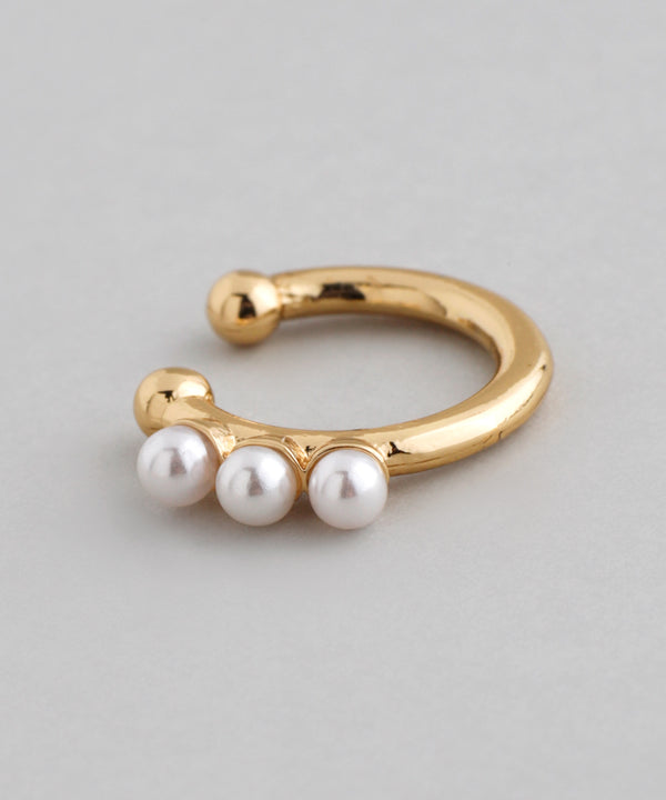 Single pearl x 3-strand pearl ear cuffs (set of 2)
