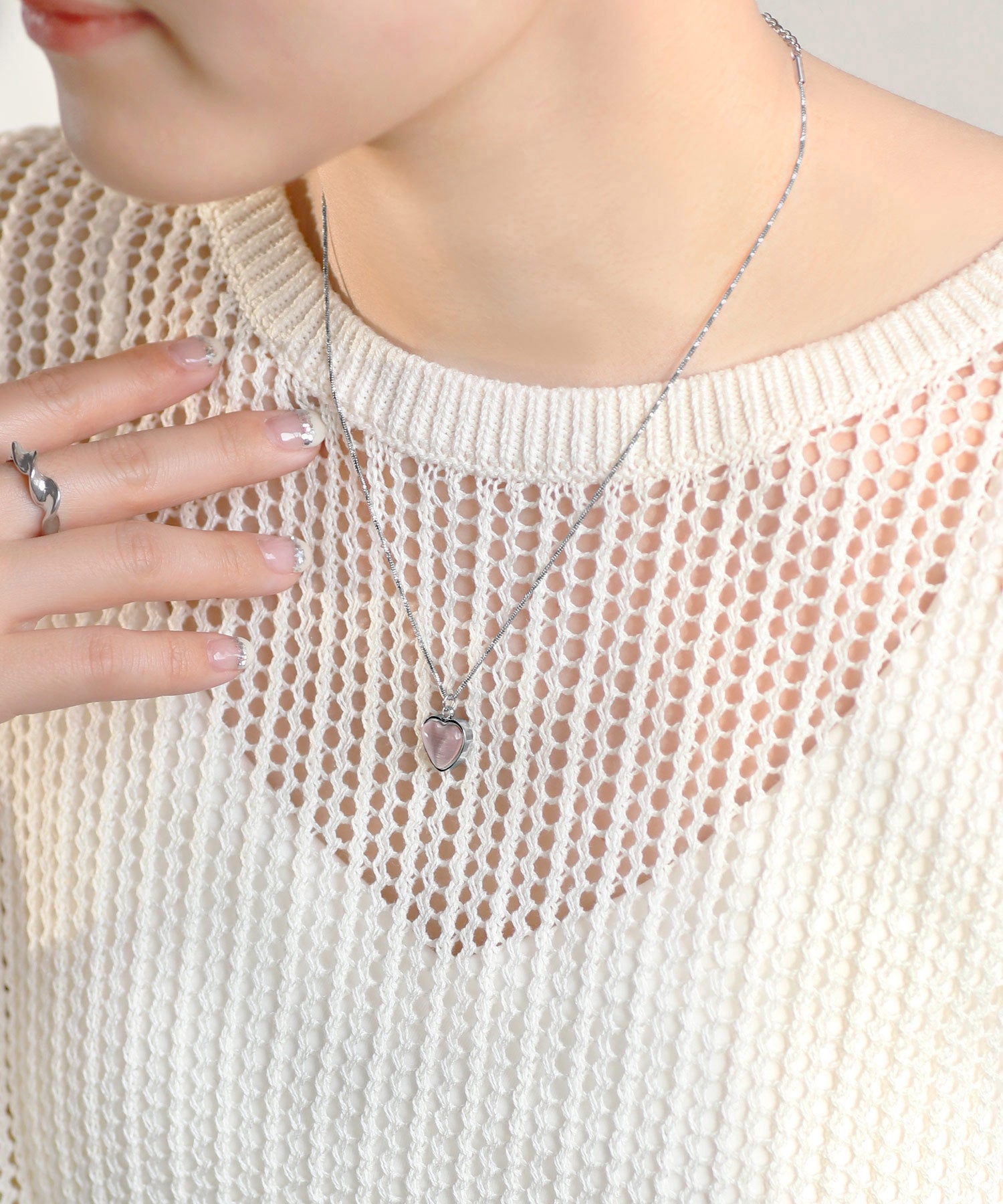 ANEMONE】【ステンレス】ハートストーンネックレス｜アネモネ