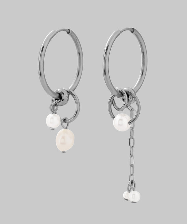 2WAYパールアシメフープピアス[ステンレス][Ownideal]