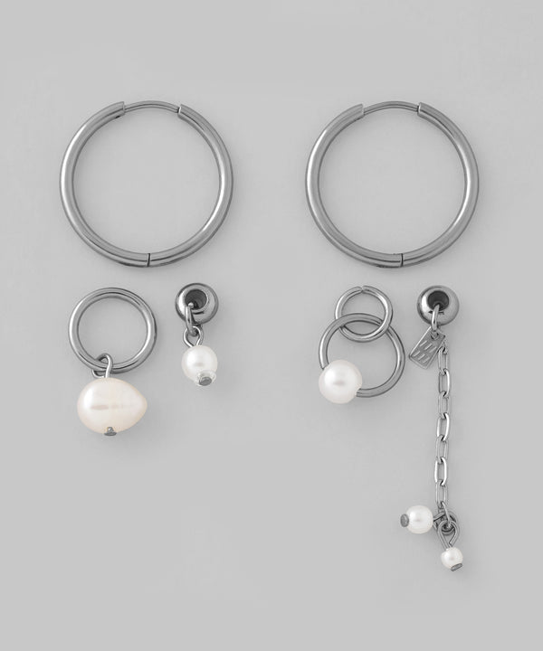 2WAYパールアシメフープピアス[ステンレス][Ownideal]