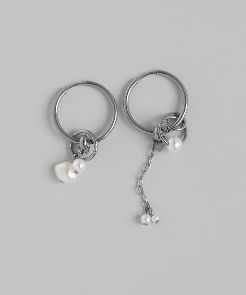 2WAYパールアシメフープピアス[ステンレス][Ownideal]
