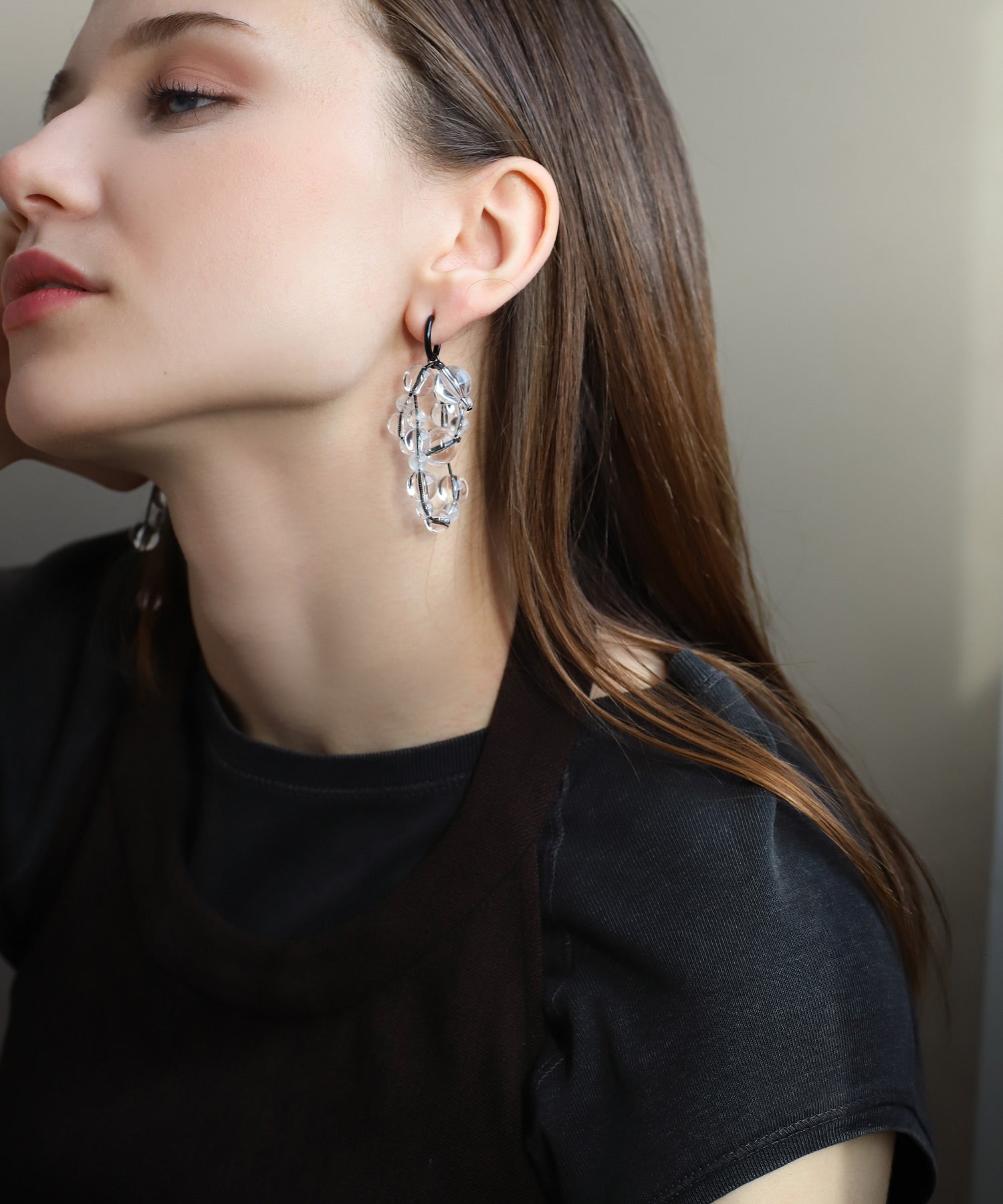 mimi33】2WAYクリスタルアシメフープピアス[ステンレス] [Ownideal