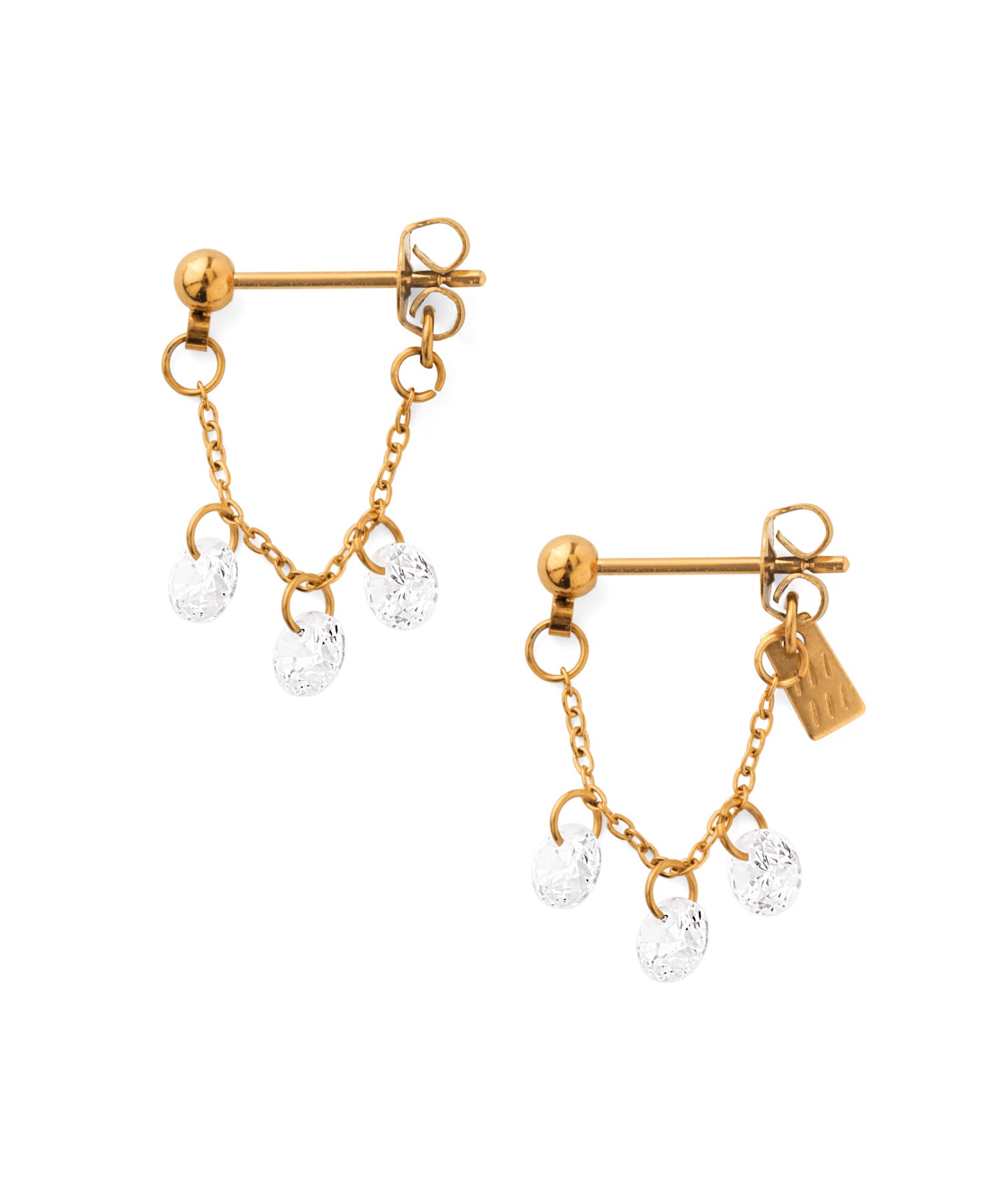 mimi33】ビジュー×チェーンバックキャッチピアス[ステンレス