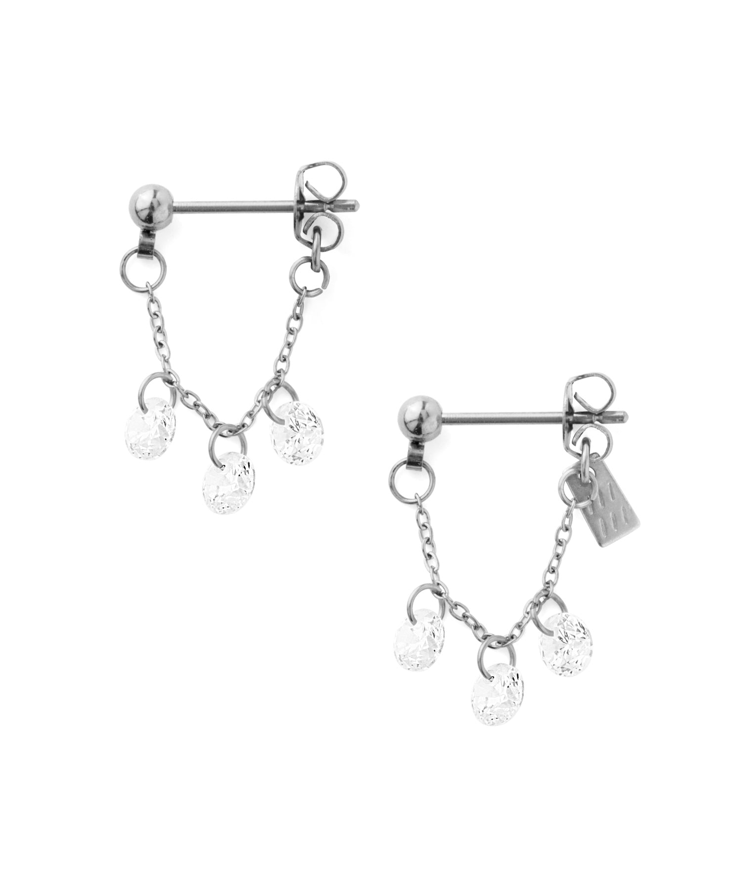 mimi33】ビジュー×チェーンバックキャッチピアス[ステンレス
