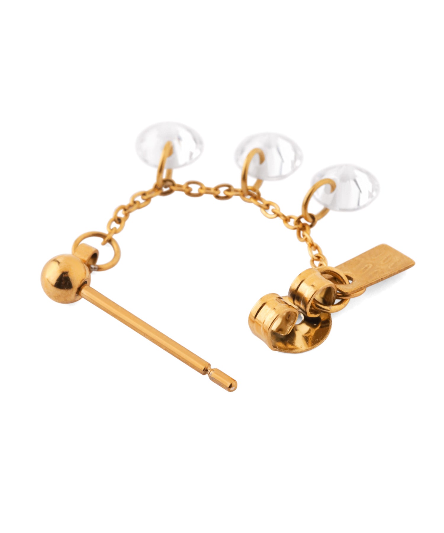 mimi33】ビジュー×チェーンバックキャッチピアス[ステンレス