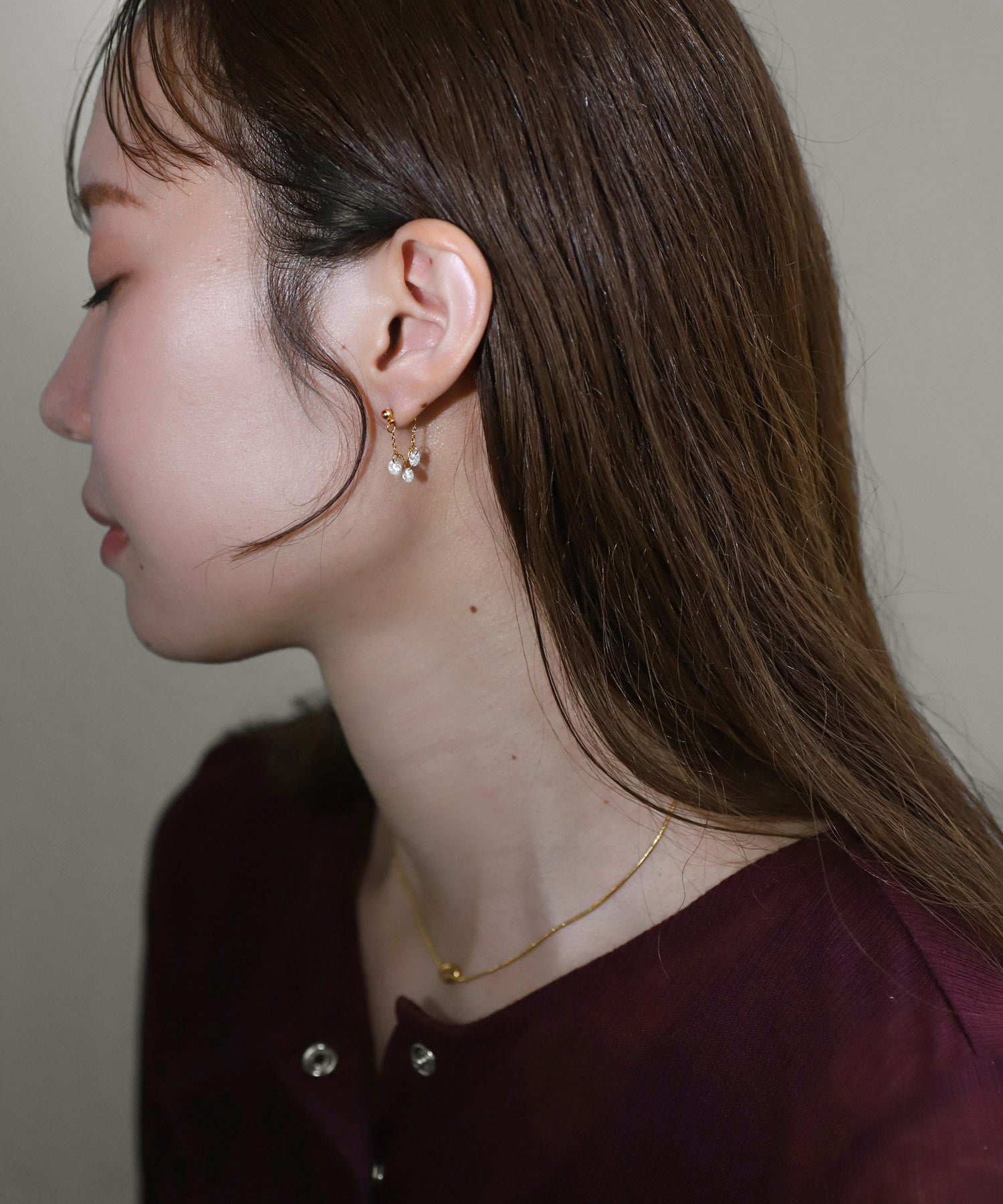 mimi33】ビジュー×チェーンバックキャッチピアス[ステンレス