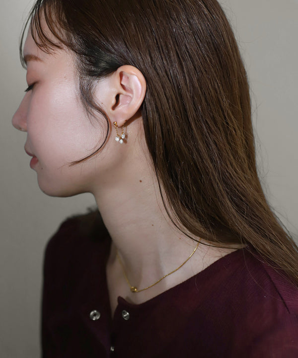 ビジュー×チェーンバックキャッチピアス[ステンレス][Sheerchic]