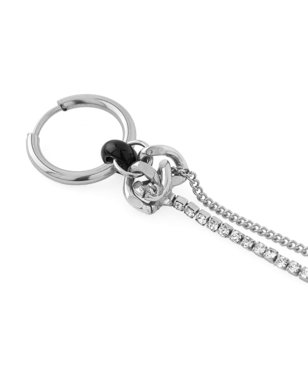 Jeweled and Chain 2-Way Asymmetric Hoop Earrings [Stainless Steel] [Ownideal]