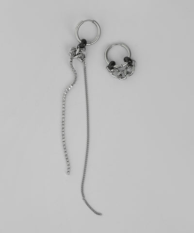 ビジュー×チェーン2WAYアシメフープピアス[ステンレス][Ownideal]