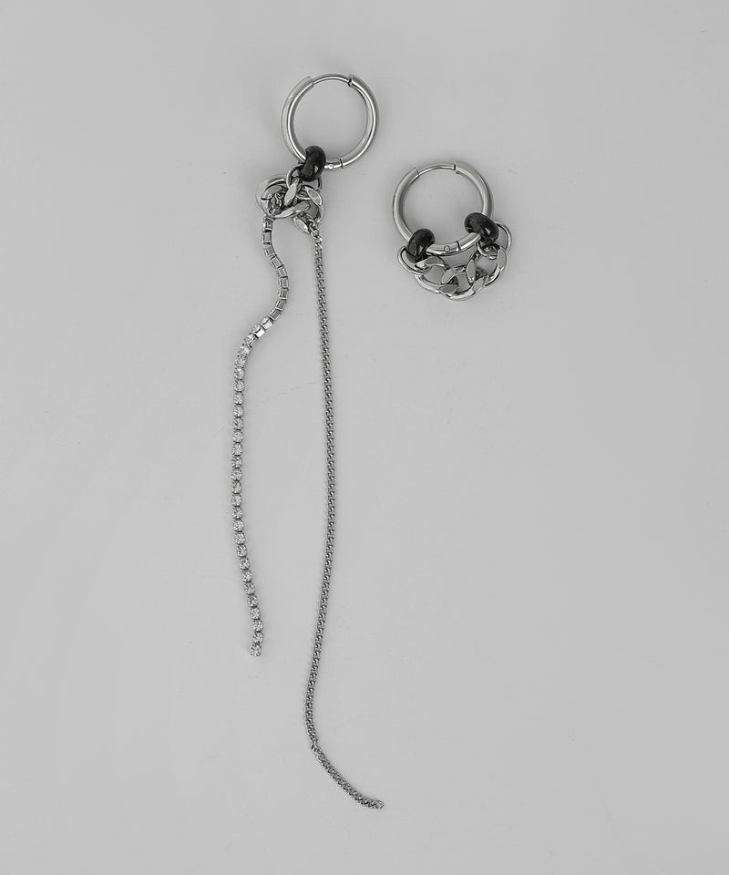 ビジュー×チェーン2WAYアシメフープピアス[ステンレス][Ownideal]