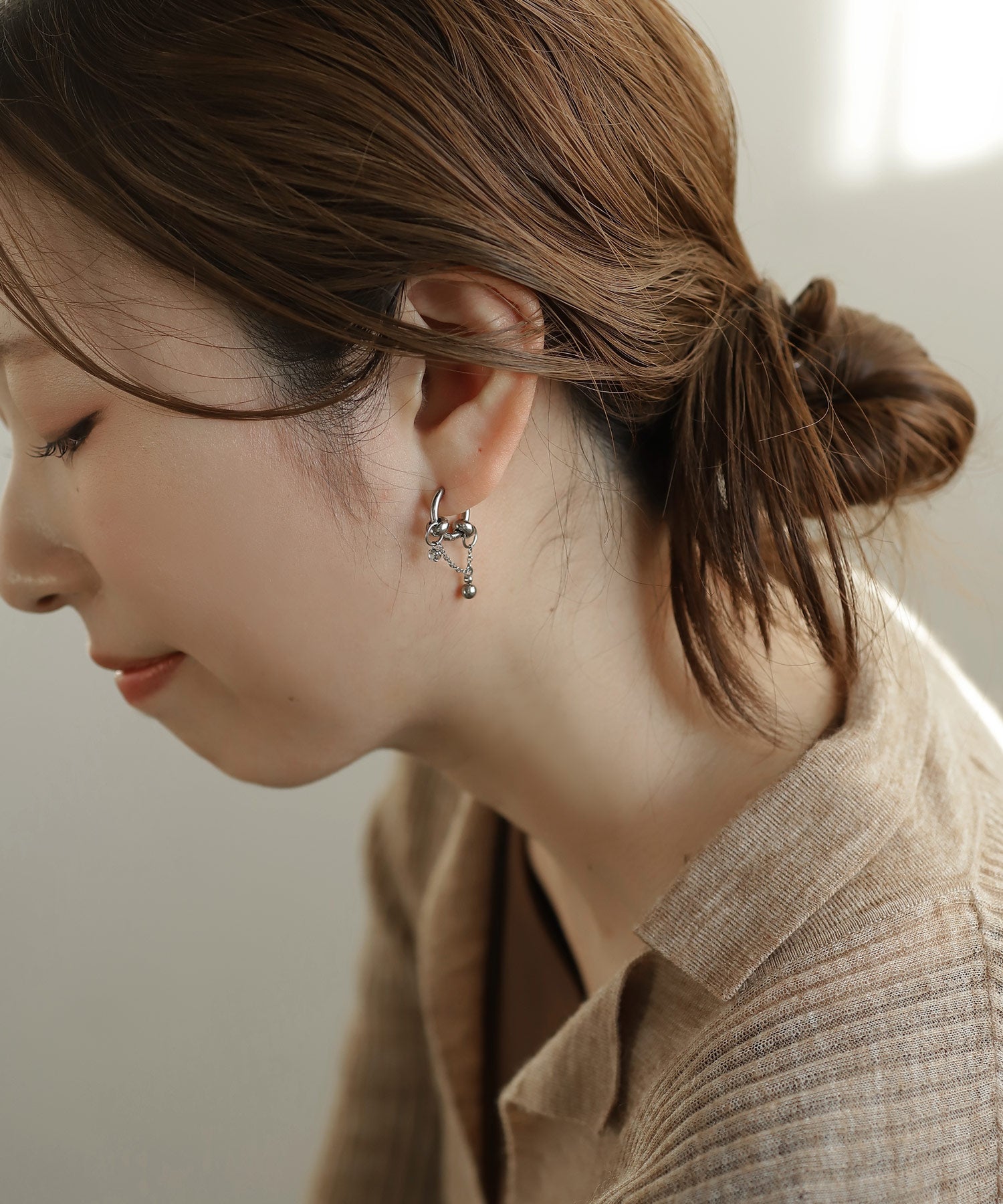 mmi33】ビジュー×チェーンマルチWAYアシメフープピアス[ステンレス