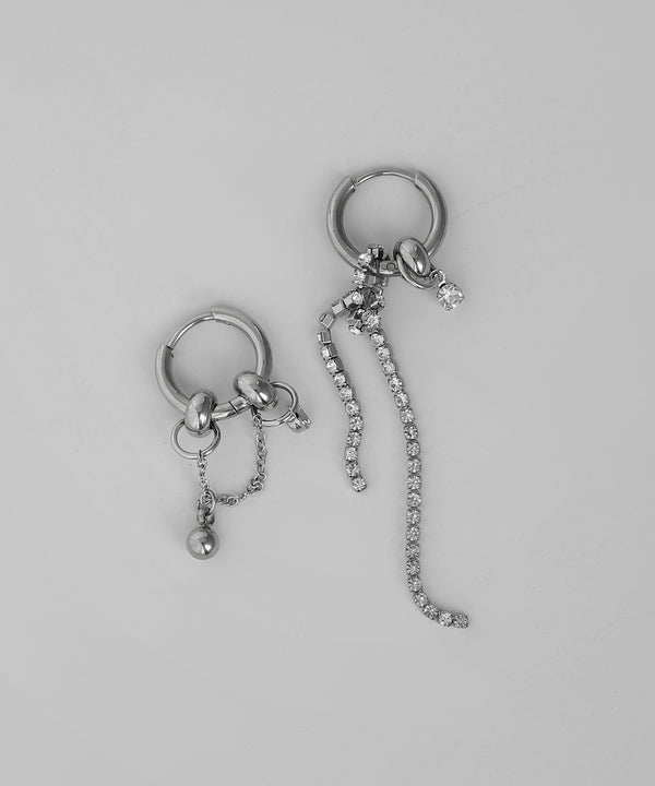 mmi33】ビジュー×チェーンマルチWAYアシメフープピアス[ステンレス