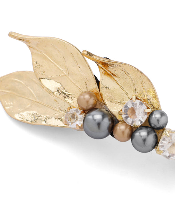 パール×ビジューのリーフバレッタ