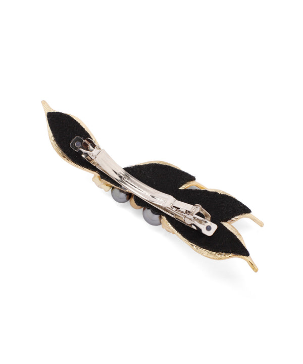 パール×ビジューのリーフバレッタ