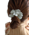 Airy flower and big pearl hair tie