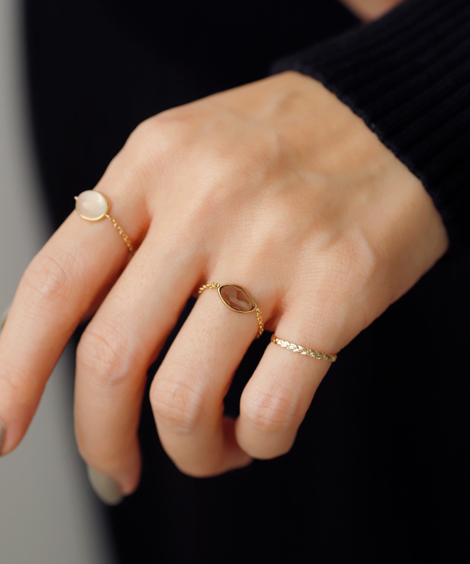 SIENA ROSE】GEMSTONE・チェーンリング[スモーキークォーツ]｜SANPO