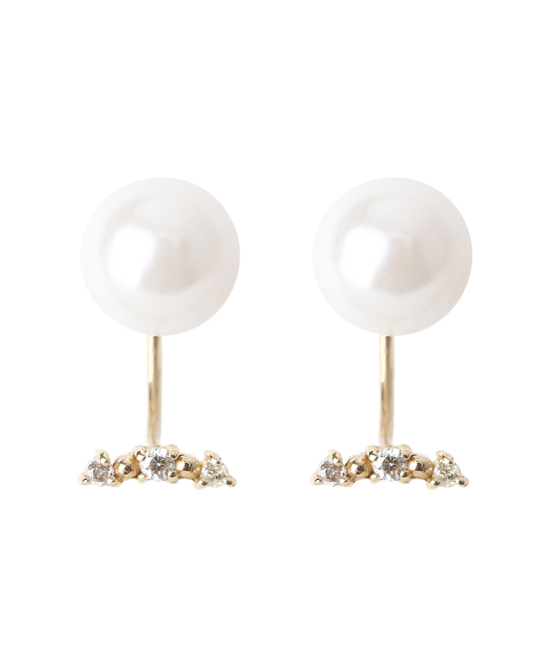 【オンライン限定】Cラインのパールキャッチピアス[ダイヤモンド]