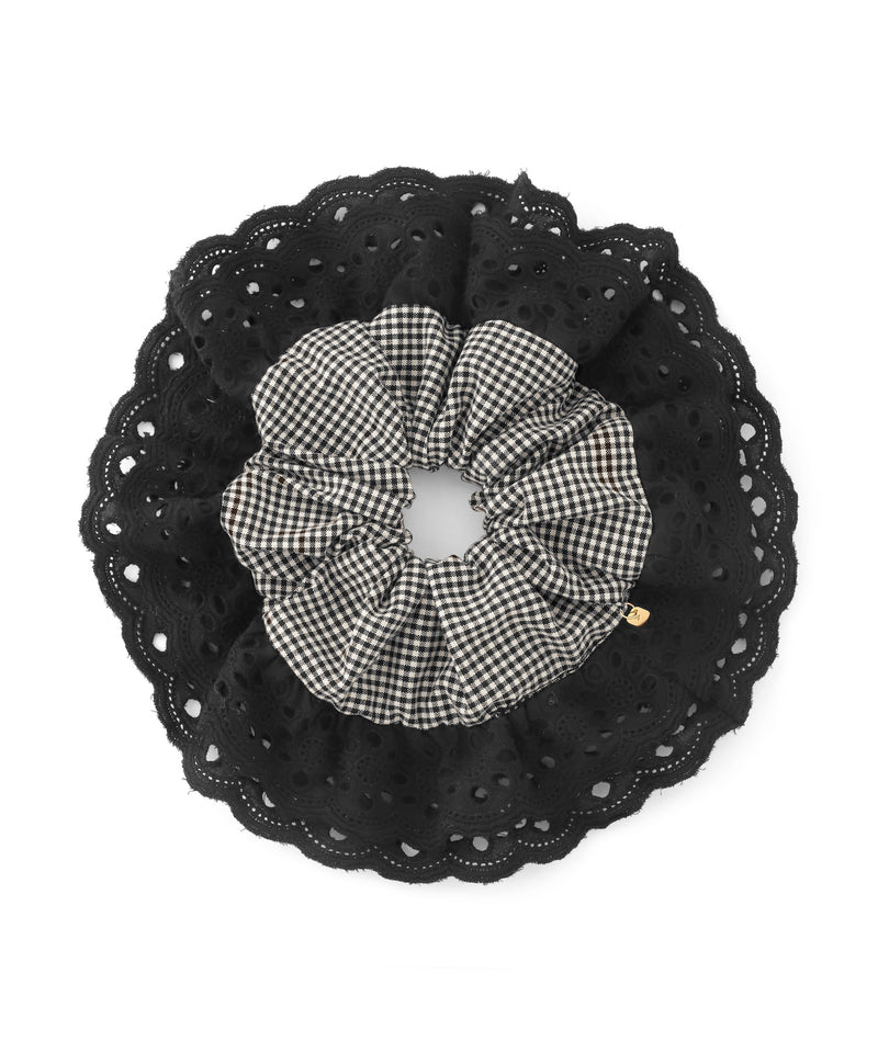 Lace x Gingham Check Scrunchie