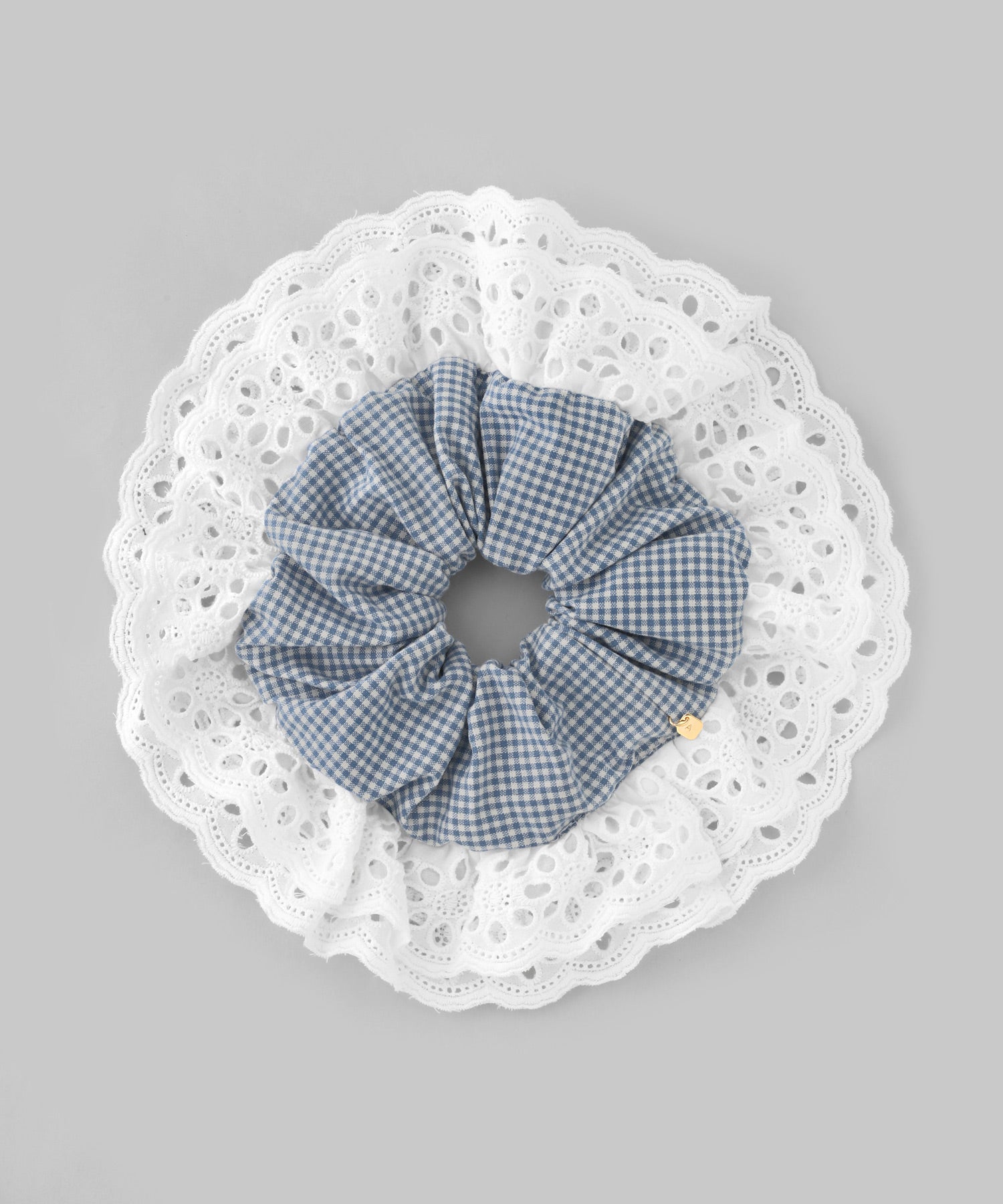 ANEMONE】【ノベルティー対象】レース×ギンガムチェックシュシュ