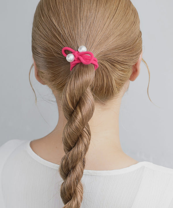パール×リボンカラーヘアゴム