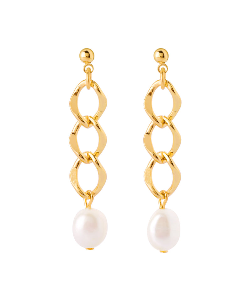 Pearl and chain motif earrings