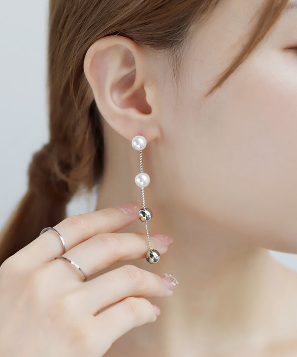 パール×メタルスフィアロングピアス