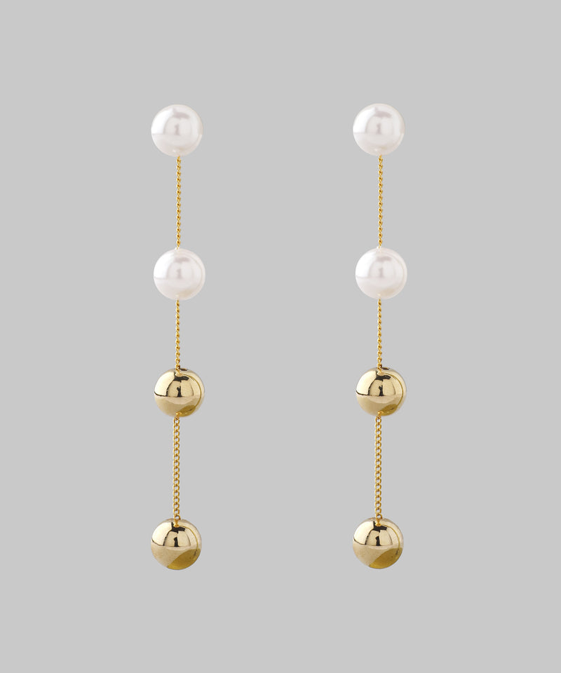 Pearl x Metal Sphere Long Earrings