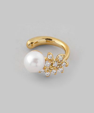 Pearl and Bijou Leaf Ear Cuff