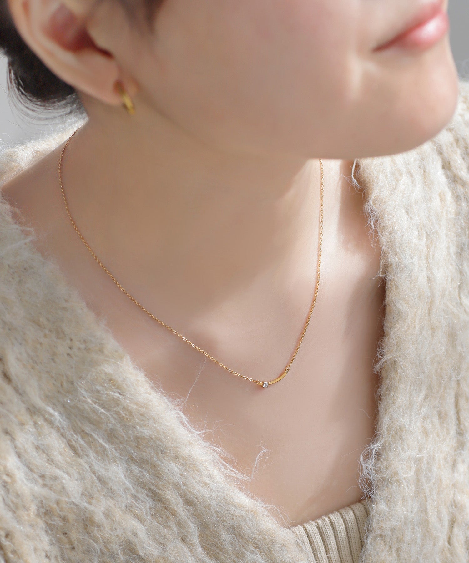 ANEMONE】【ステンレス】ビジュー×カーブラインネックレス｜アネモネ