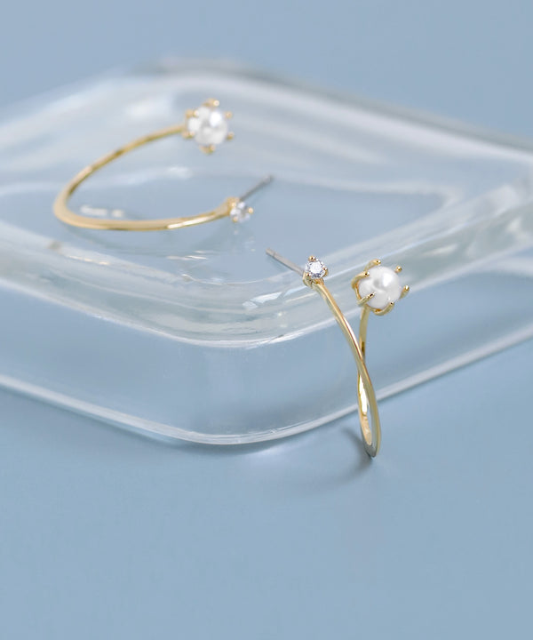 パール×ビジューフープピアス