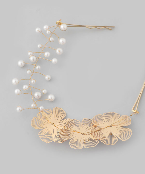 Metal flower x pearl vine head dress