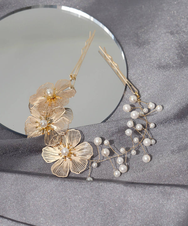 Metal flower x pearl vine head dress