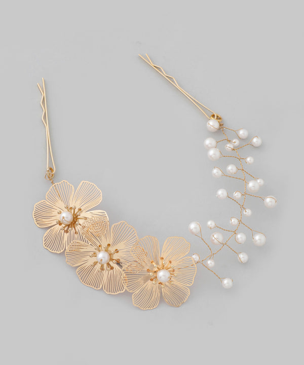 Metal flower x pearl vine head dress