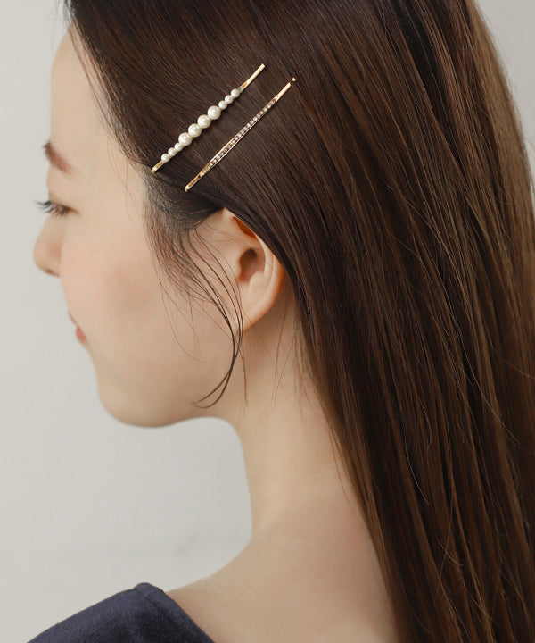 珍珠X水鑽髮夾[2入組]