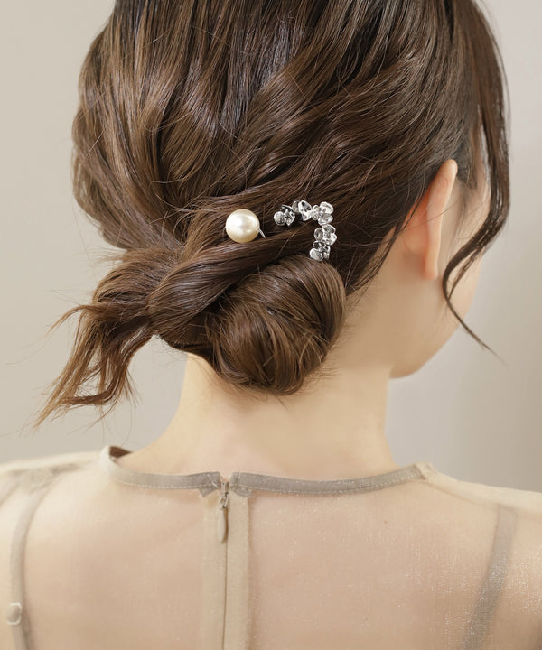 パール×メタルフラワーUピン[2本セット]