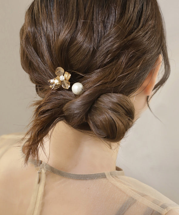 パール×メタルフラワーUピン[2本セット]