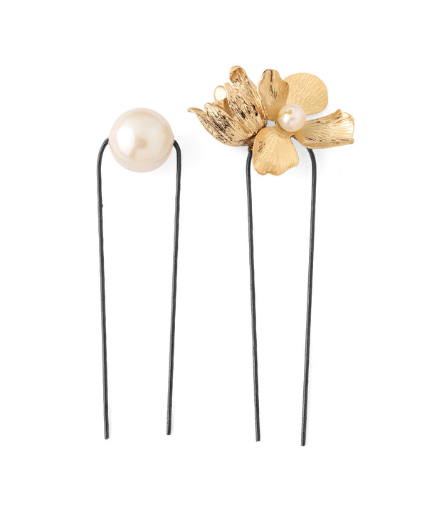 パール×メタルフラワーUピン[2本セット]