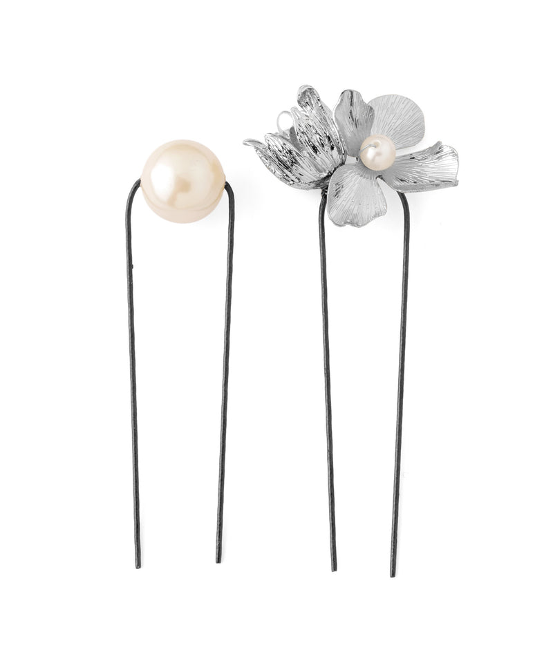 パール×メタルフラワーUピン[2本セット]