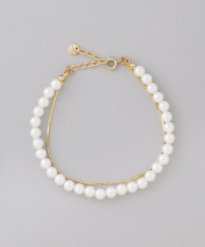 パール×チェーン2連ブレスレット