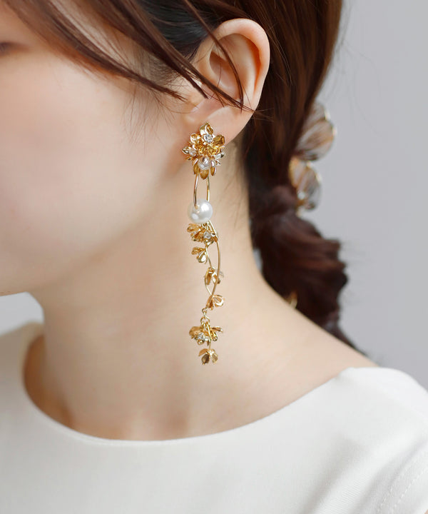 パール×メタルフラワーイヤリング[Hanayome]