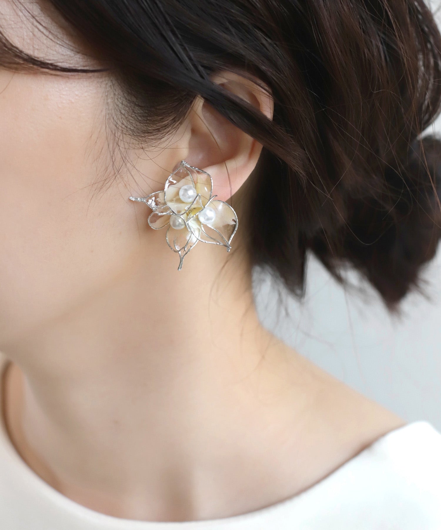 パール花モチーフイヤリング パール イヤリング ピアス 花 フラワー モチーフ 【7.5-8.0mm