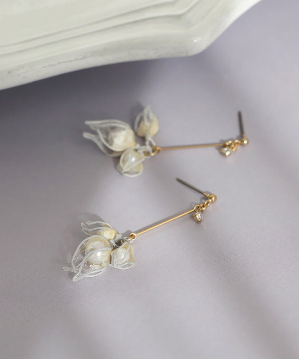 パール×クリアフラワーピアス